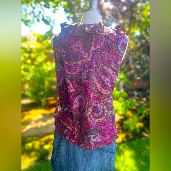 RALPH LAUREN Paisley Ruffle V-Neck Top - Purple - Picture 6 of 7